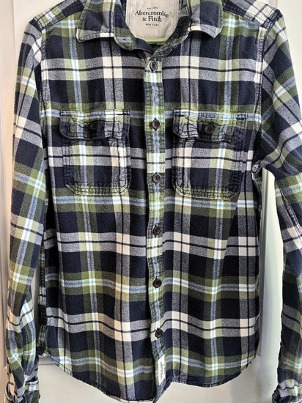 Abercrombie & Fitch Muscle Plaid Flannel Shirt Blue & Green